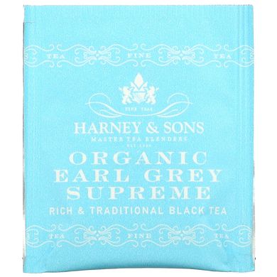 Harney & Sons, Багатий традиційний чорний чай, органічний чай Earl Grey Supreme, 50 чайних пакетиків, 3,17 унції (90 г)