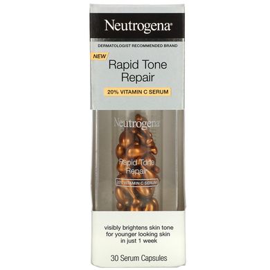 Neutrogena, швидке вирівнювання тону шкіри, 20% сироватка з вітаміном C, 30 капсул із сироваткою