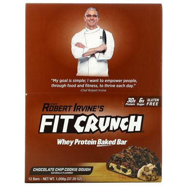 Протеїнові батончики, Whey Protein Baked Bar, тісто з шоколадною крихтою, Robert Irvine's Fit Crunch, 12 батончиків, 3,10 унції 88 г кожен
