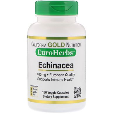 Ехінацея California Gold Nutrition (Echinacea EuroHerbs Whole Powder) 400 мг 180 вегетаріанських капсул