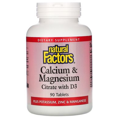 Кальцій і магній, цитрат з вітаміном Д3, Calcium & Magnesium, Citrate with D3, Natural Factors, 90 таблеток