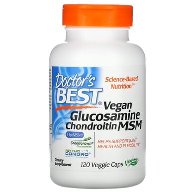 Веганський глюкозамін хондроїтин метілсульфонілметан, МСМ, Vegan Glucosamine Chondroitin MSM, Doctor's Best, 120 вегетаріанських капсул