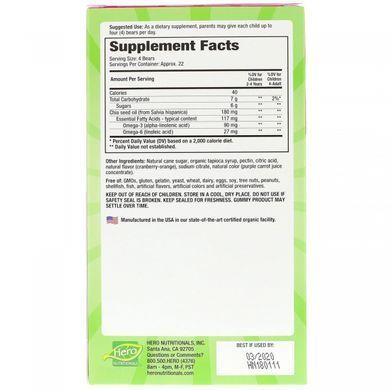 Yummi Bears, plant-based omega-, Hero Nutritional Products, 3, natural fruit flavors, 90 bears