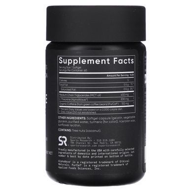 L-теанін і кофеїн з олією MCT, L-Theanine,Caffeine with MCT Oil, Sports Research, 60 м'яких капсул