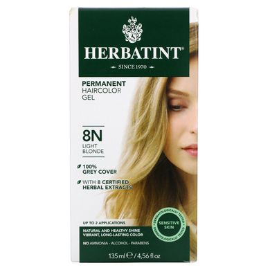 Перманентна трав'яна фарба-гель для волосся 8N, світлий блондин, Herbatint, 4,56 рідкої унції (135 мл)