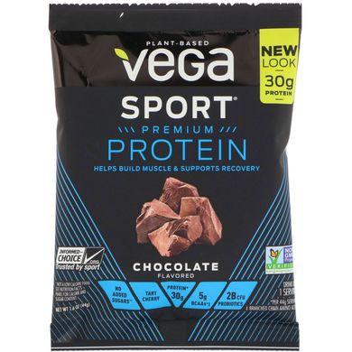 Протеїн Sport Premium, ароматизований шоколад, Sport Premium Protein, Chocolate Flavored, Vega, 12 пакетів по 1,6 унції (44 г) кожен