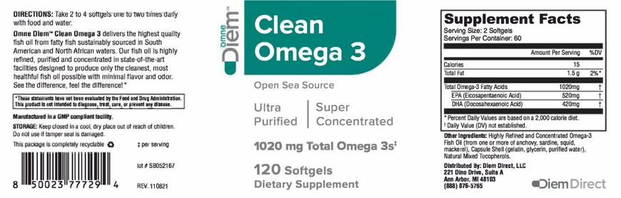 Омега 3 очищена OmneDiem (Clean Omega 3) 120 м'яких капсул