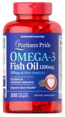 Рыбий жир Омега-3 Puritan's Pride (Omega-3 Fish Oil) 1200 мг 100 капсул купить в Киеве и Украине