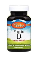 Витамин Д, Vitamin D, Carlson Labs, 4000 МЕ, 120 гелевых капсул купить в Киеве и Украине