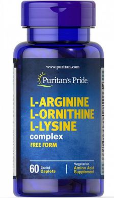 Амінокислота L-аргінін L-орнітин L-лізин, L-Arginine L-Ornithine L-Lysine, Puritan's Pride, 60 таблеток
