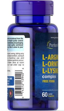 Амінокислота L-аргінін L-орнітин L-лізин, L-Arginine L-Ornithine L-Lysine, Puritan's Pride, 60 таблеток