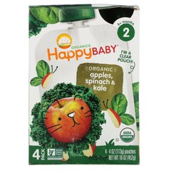 Дитяче пюре зі шпинатом ябЦибуляом і до капустою органік Happy Family Organics (Baby Food) 2 етап 4 пакети по 113 г
