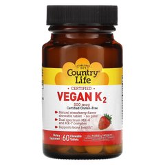 Витамин К2 клубника Country Life (Vegan K2) 500 мкг 60 табл купить в Киеве и Украине