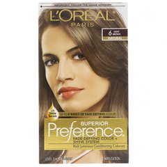 Фарба для волосся Superior Preference з технологією проти вимивання кольору і системою надання сяйва, натуральний, відтінок 6 світло-каштановий, L'Oreal, на 1 застосування