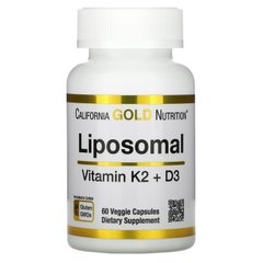 Вітаміни K2 та Д3 ліпосомальні California Gold Nutrition (Liposomal Vitamin K2+ D3) 60 вегетаріанських капсул