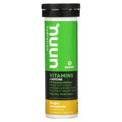 Nuun, Зволоження, вітаміни + кофеїн, шипуча вітамінна добавка, імбирний лимонад, 12 таблеток
