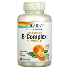 Solaray, комплекснов B з високою ефективністю та вітаміном C, натуральний апельсин, 50 жувальних таблеток