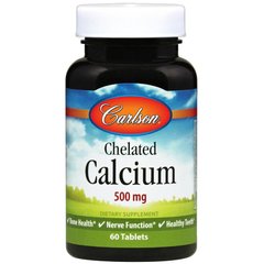 Кальций Хелат, Chelated Calcium, Carlson Labs, 500 мг, 60 Таблеток купить в Киеве и Украине