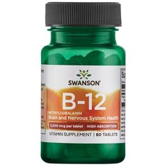 Витамин B-12 Метилкобаламин - высокая абсорбция, Vitamin B-12 Methylcobalamin - High Absorption, Swanson, 5,000 мкг, 60 таблеток купить в Киеве и Украине