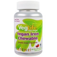 Залізо рослинного походження, смак ягід, VegLife, 60 жувальних таблеток