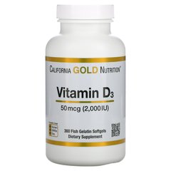 Витамин Д3 California Gold Nutrition (Vitamin D3) 50 мкг 2000 МЕ 360 мягких капсул купить в Киеве и Украине