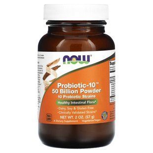 NOW Foods, Probiotic-10, порошкова суміш пробіотиків, 50&nbsp;млрд КУО, 57&nbsp;г (2&nbsp;унції) (50 млрд КУО в 1&nbsp;г)