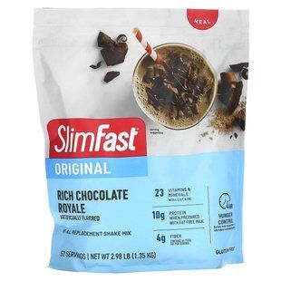 SlimFast, Original, суміш для приготування коктейлю як замінник їжі, насичений шоколадно-королівський смак, 1,35 кг (2,98 фунта)