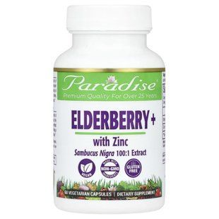 Смесь земли, бузина + с цинком, Earth's Blend, Elderberry+ with Zinc, Paradise Herbs, 60 вегетарианских капсул купить в Киеве и Украине