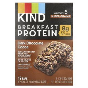 KIND Bars, Протеиновые батончики для завтрака, темный шоколад и какао, 6 пакетиков по 50 г (1,76 унции) купить в Киеве и Украине