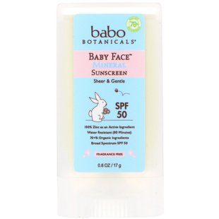 Baby Face, солнцезащитный крем на минеральной основе в виде стика, SPF50, Babo Botanicals, 0,6 унц. (17 г) купить в Киеве и Украине