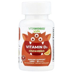 VitaWorks, Kids, Vitamin D3, Orange, 120 Chewables
