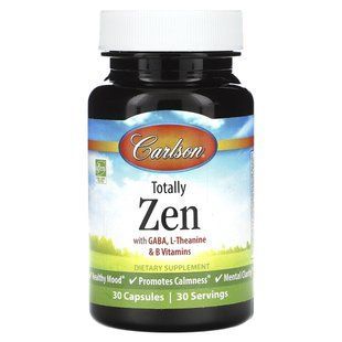 Комплекс для спокою с ГАМК L-теанином и витаминами групи B Carlson (Totally Zen) 30 капсул купить в Киеве и Украине