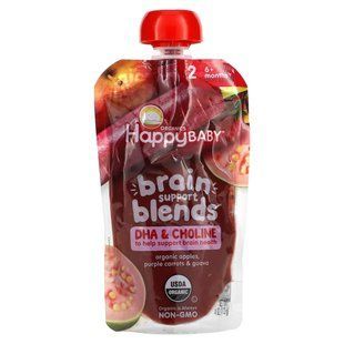 Happy Family Organics, Happy Baby, Brain Support Blends, 6+ Months, Organic Apples, Purple Carrots & Guava, 4 oz (113 g) купить в Киеве и Украине