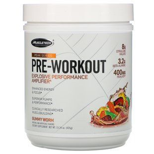 Pre-workout supplement, gummy worms, Muscletech, 435 g