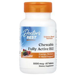 Doctor's Best, Chewable Fully Active B12, Mixed Berries , 5,000 mcg, 60 Tablets купить в Киеве и Украине