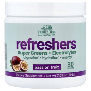 Суперзелень з електролітами Country Farms (Refreshers Super Greens & Electrolytes) 201 г маракуйя