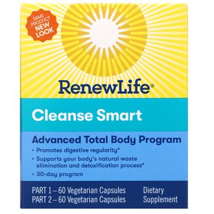 Полное очищение организма, CleanseSmart, Renew Life, 30-дневный курс, 2 банки по 60 капсул купить в Киеве и Украине