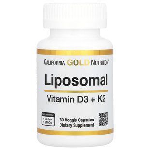 Витамины K2 и Д3 липосомальные California Gold Nutrition (Liposomal Vitamin K2+ D3) 60 вегетарианских капсул купить в Киеве и Украине
