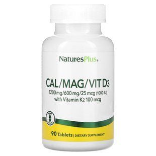 NaturesPlus, кальцій, магній, вітамін D3 з вітаміном K2, 90 таблеток