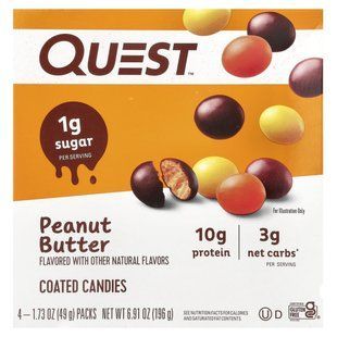 Quest Nutrition, Coated Candies, Peanut Butter, 4 Packs, 1.73 oz (49 g) Each купить в Киеве и Украине