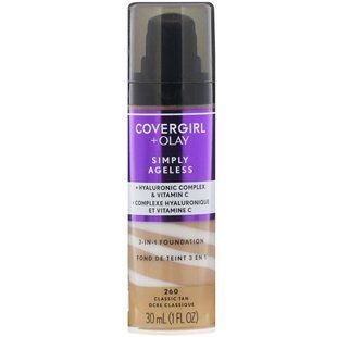 Foundation 3 in 1, shade 260 Classic Tan, Olay Simply Ageless, Covergirl, 30 ml (1 fluid ounce)