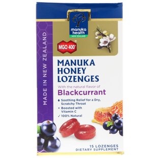 Манука мед вкус черной смородины Manuka Health (Manuka Honey Lozenges MGO 400+) 15 шт. купить в Киеве и Украине