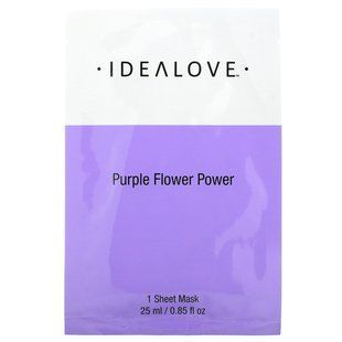 Idealove, Purple Flower Power, тканинна косметична маска з лавандовою олією, 1 шт., 25 мл (0,85 рідк. унції)