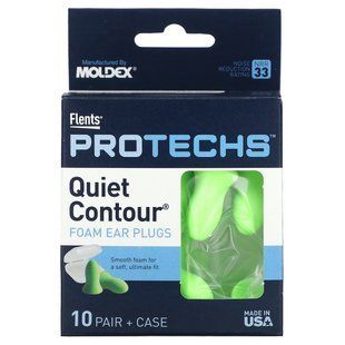 Flents, Protechs, беруші Quiet Contour із піни, 10 пар + футляр