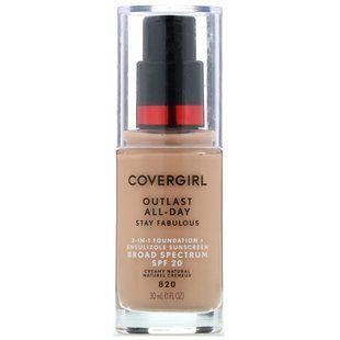 Тональна основа 3 в 1, відтінок 820 &laquo;Натуральний кремовий&raquo;, Outlast All-Day Stay Fabulous, Covergirl, 30 мл