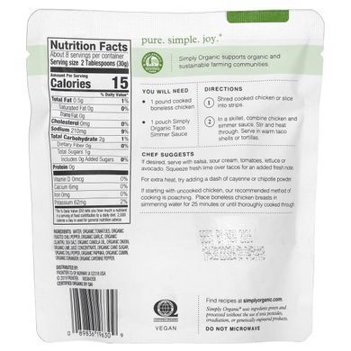 Organic simmer sauce, mild, taco, for chicken, Simply Organic, 227 g (8 oz)