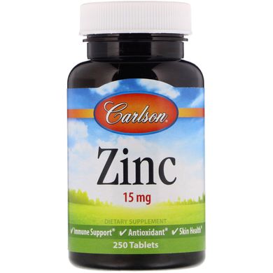 Цинк, Zinc, Carlson Labs, 15 мг, 250 таблеток