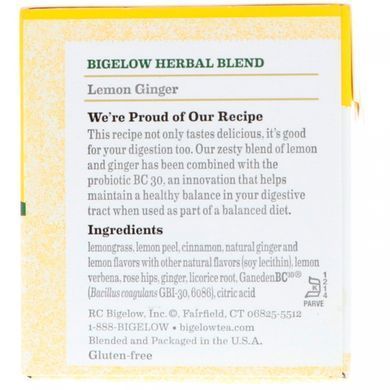 Herbal tea with lemon ginger flavor caffeine-free Bigelow (Herb Tea) 18 bags 39 g.