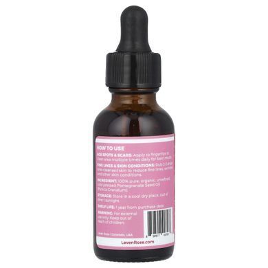 100% pure pomegranate seed oil of organic origin, Leven Rose, 30 ml (1 oz)