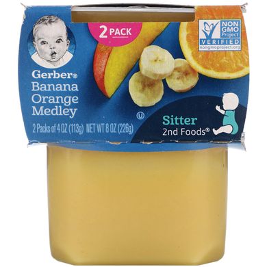 Банановая апельсиновая смесь, Banana Orange Medley, Gerber, 2 упаковки по 113 г (4 унции) каждая купить в Киеве и Украине